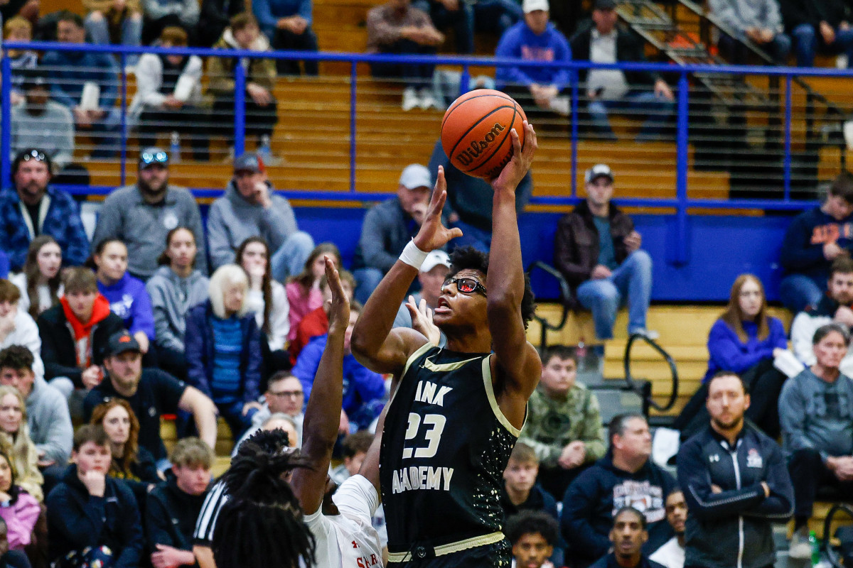 Link Academy senior James Browns rises up for a shot in a win against The Burlington School (North Carolina) on Jan. 20, 2024.